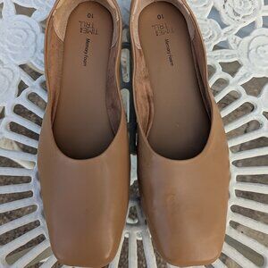 Time & Tru Flats, Square Toe, Memory Foam, Tan, Size 10